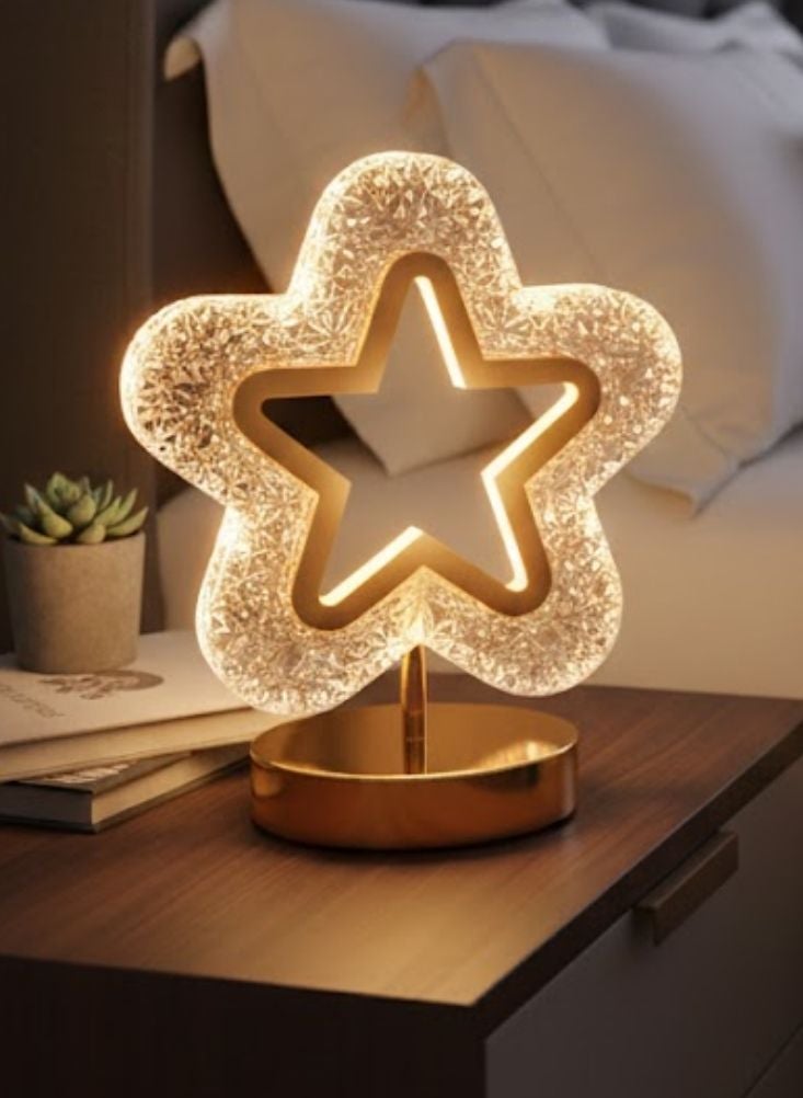 Premium Luxury Crystal Star LED Night Lamp with Golden Stand – Decorative Ambient Table Light - Image 1